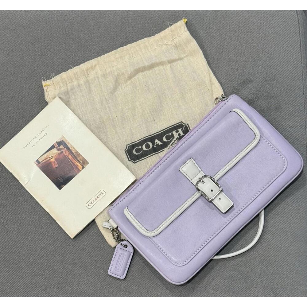 VTG Coach Wristlet Wallet Bag Envelope Clutch Lavender/Lilac Leather W/Dustbag